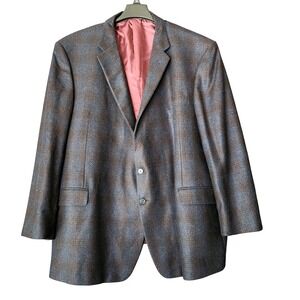 Joseph Abboud 100% Cashmere Sports Coat Blazer 56R Plaid Blue Big Tall NWOT FLAW